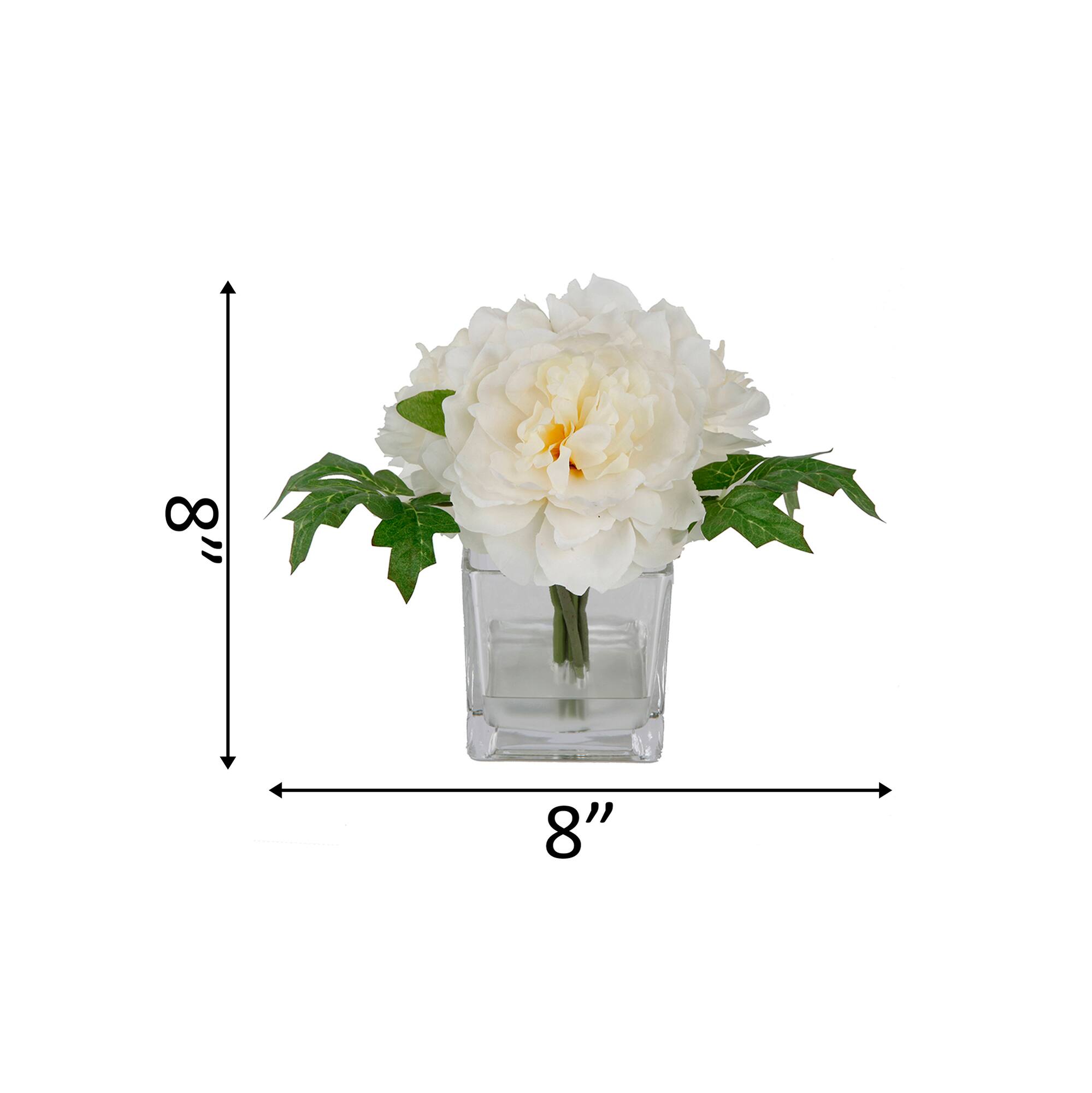 Flora Bunda® 9" Cream White Tall Silk Peony Arrangement In Glass Pot